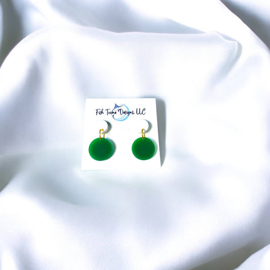 Green & White Acrylic Game Day Earrings: Small Circles