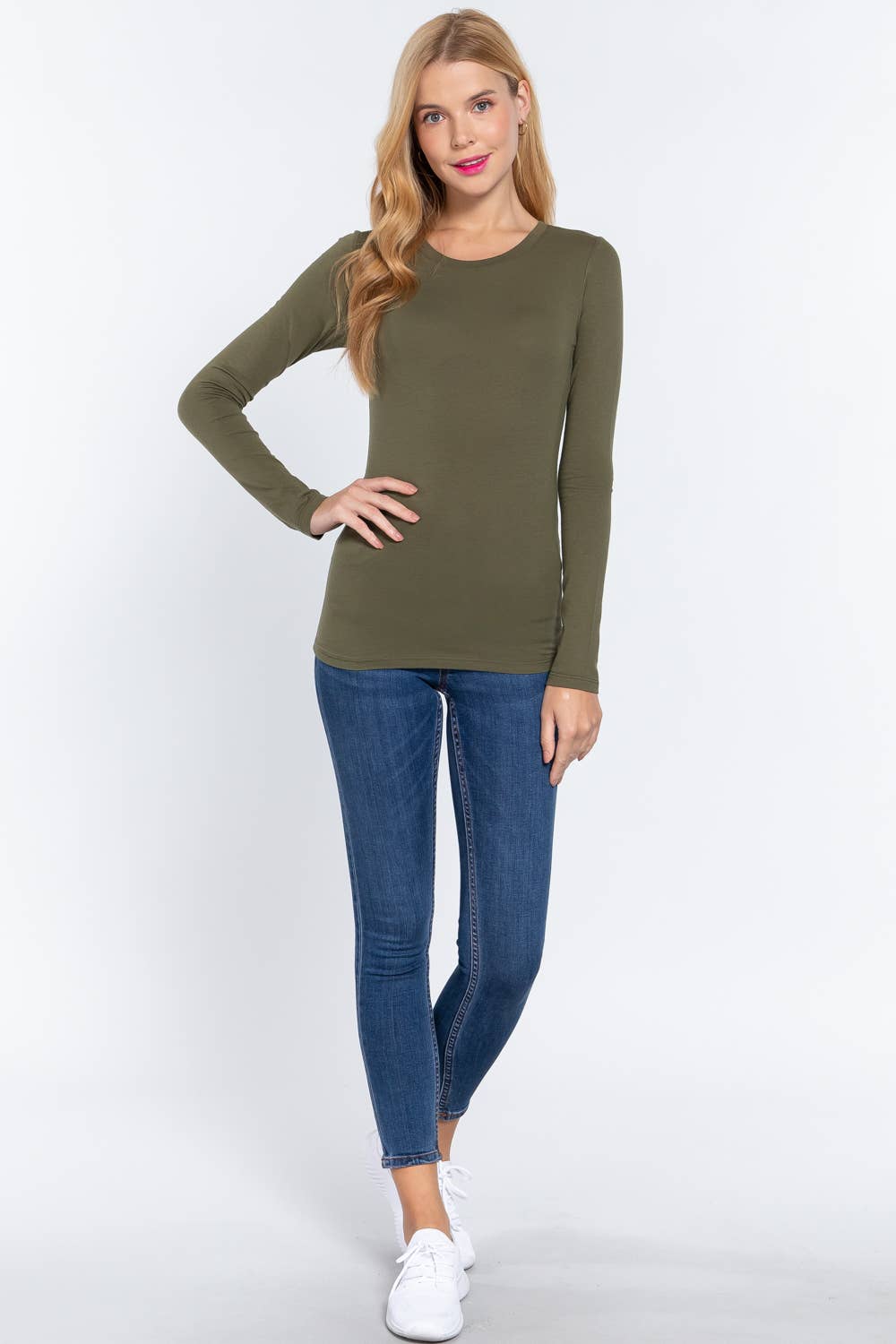 Long Sleeve Crew Neck Cotton Spandex Jersey Top