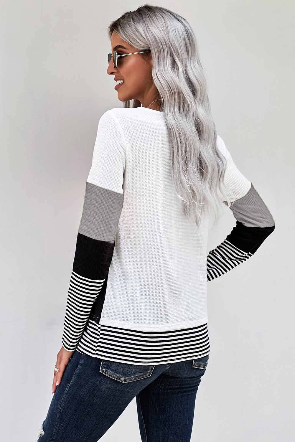 Waffle Color Block Stripe Top