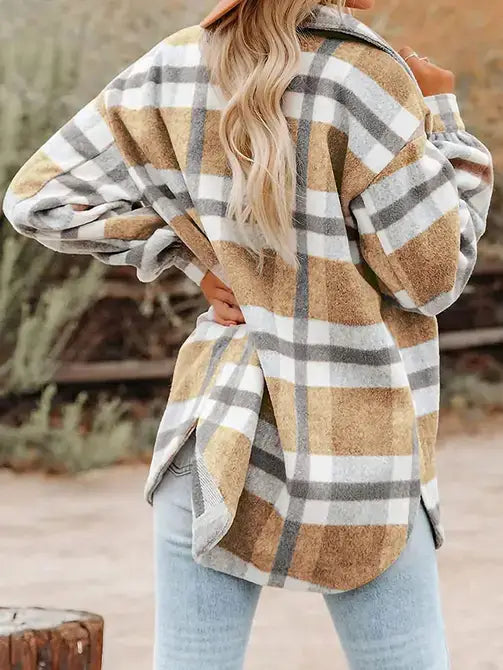 Green Plaid Button Flannel Shirt Jacket
