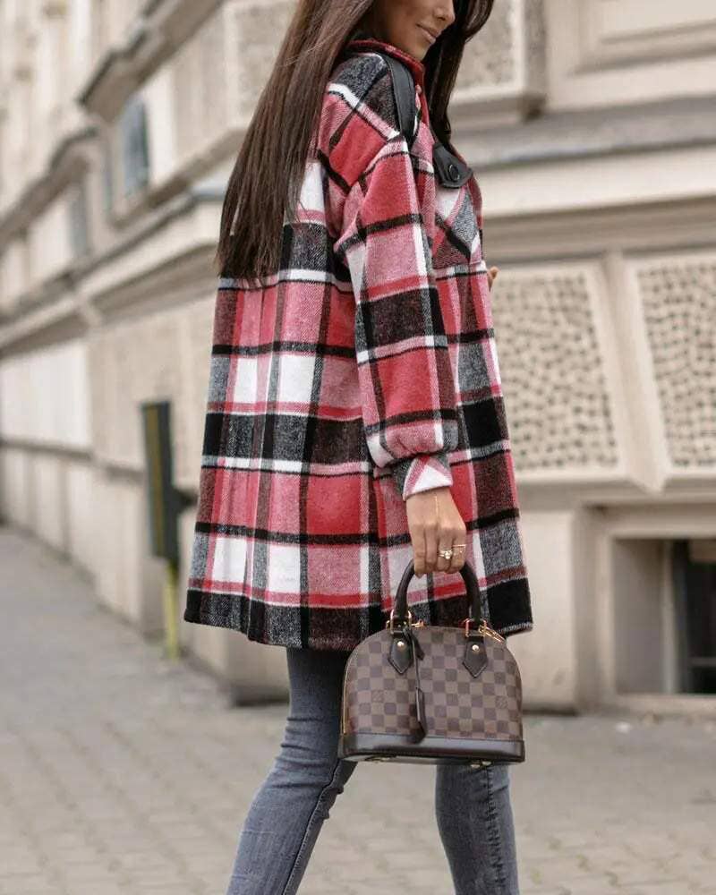 Plaid Print Button Front Flap Detail Shacket