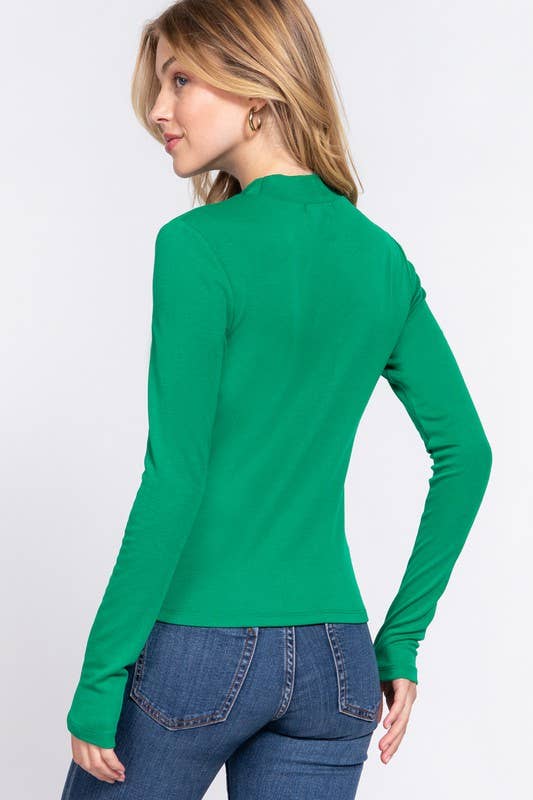 Long Sleeve Mock Neck Rib Knit Top