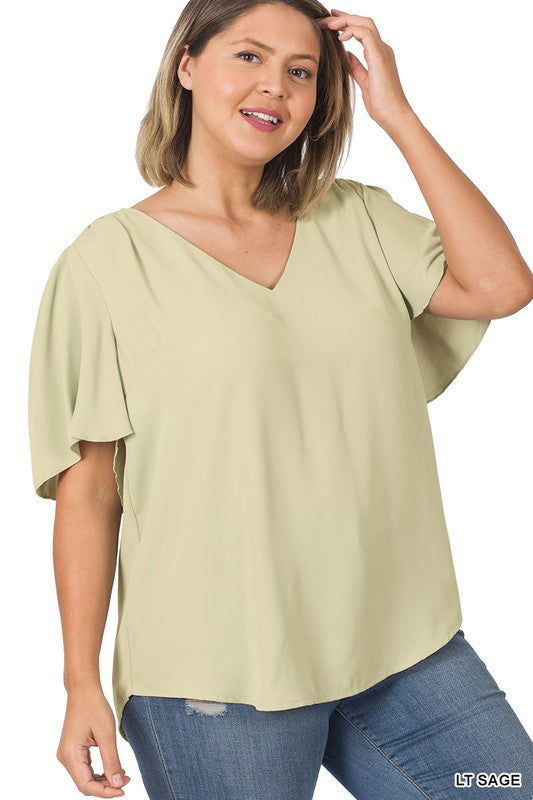 Plus Size Waterfall Sleeve V-Neck Blouse