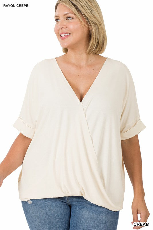 Rayon Crepe Layered Blouse with Draped Front (Plus Size)