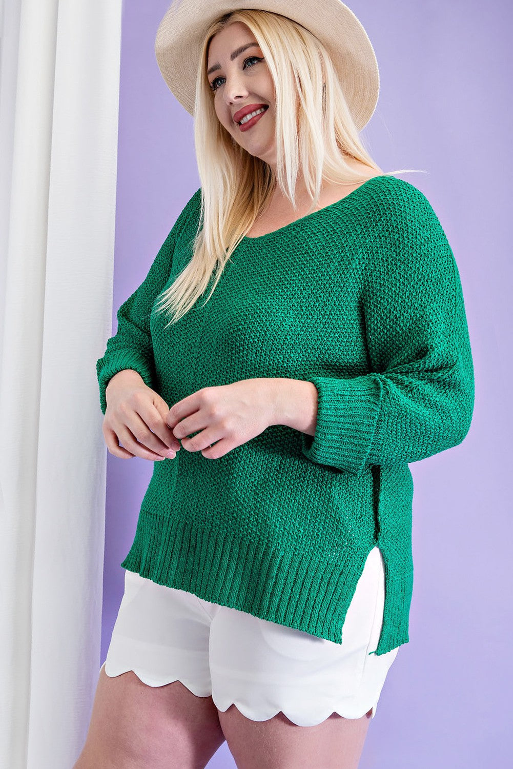 Plus Sized Crew Neck Knit Sweater (Solids)