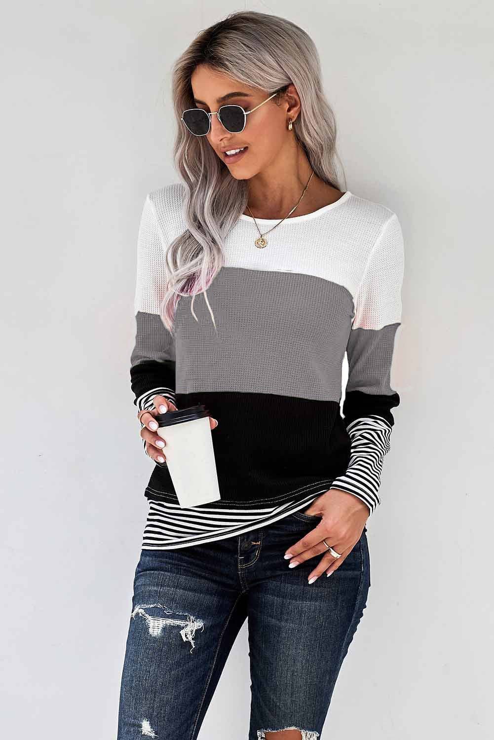 Waffle Color Block Stripe Top