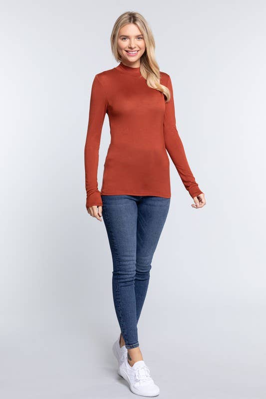 Long Sleeve Mock Neck Rayon Spandex Jersey Top