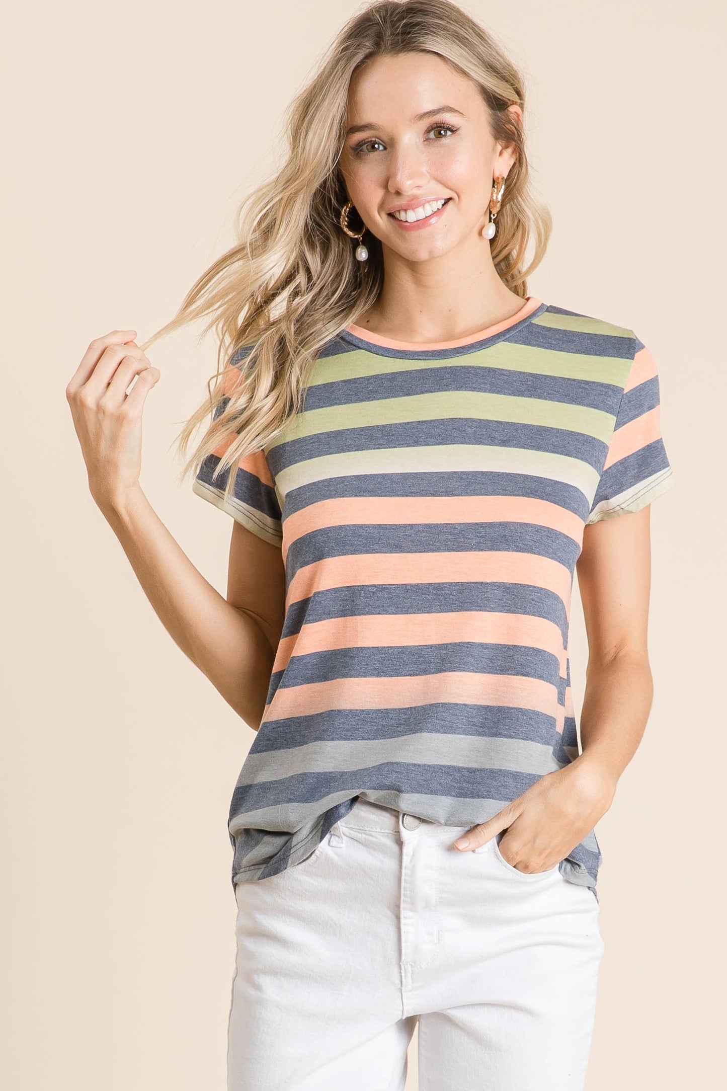 Casual Stripe Short Sleeve Top