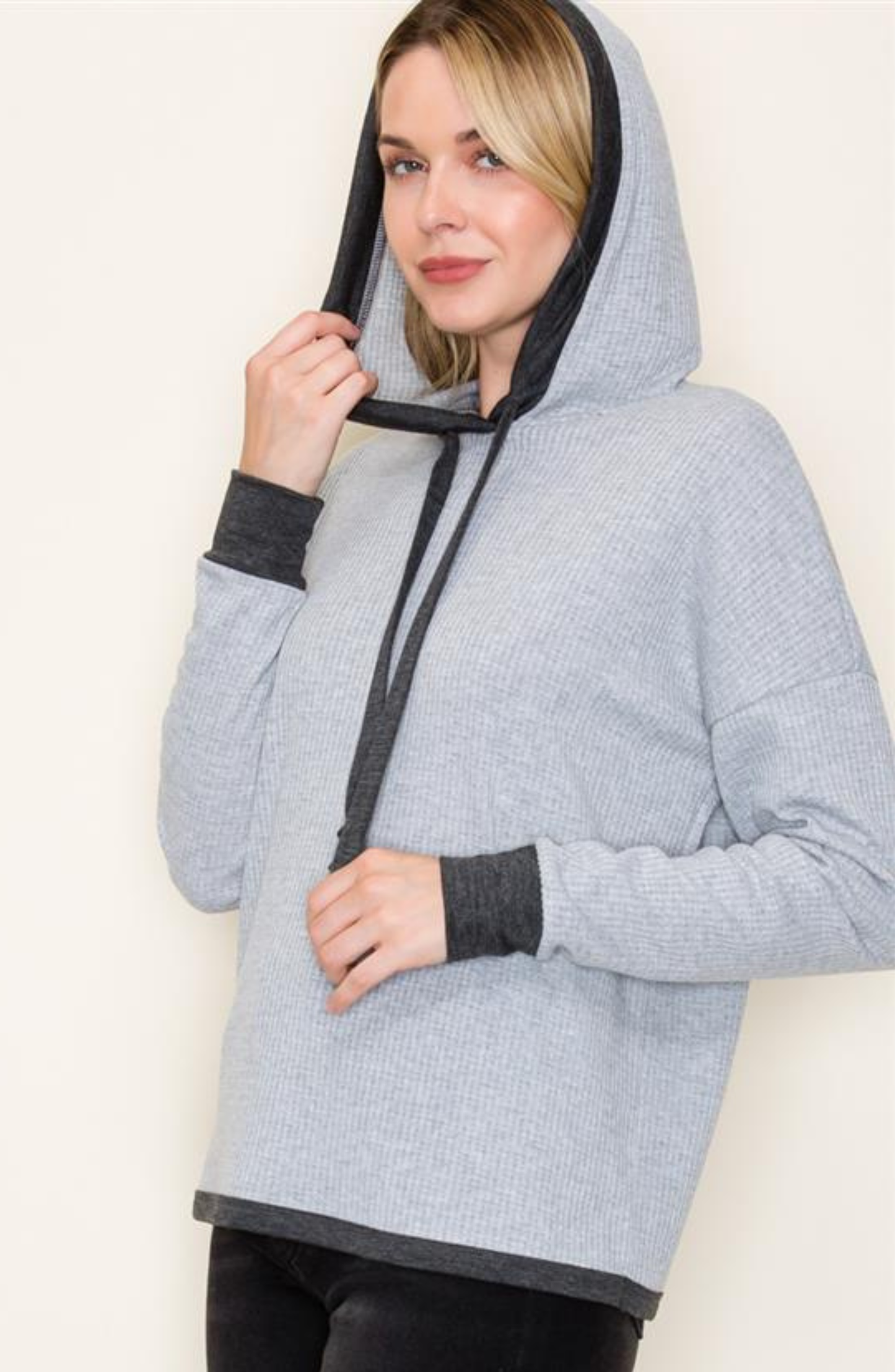 Waffle Pullover Hoodie Top