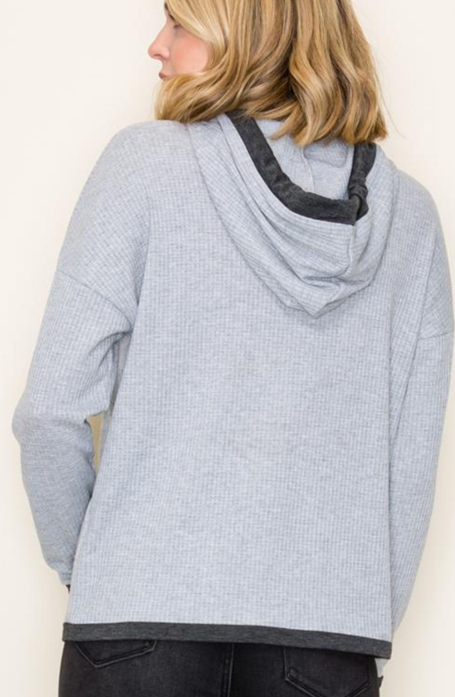 Waffle Pullover Hoodie Top