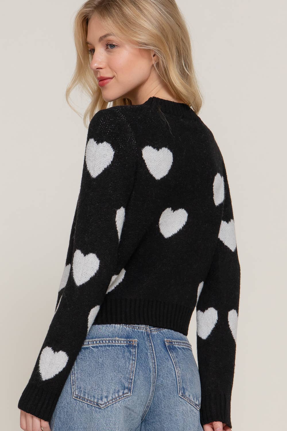 Long Sleeve Round Neck Heart Sweater