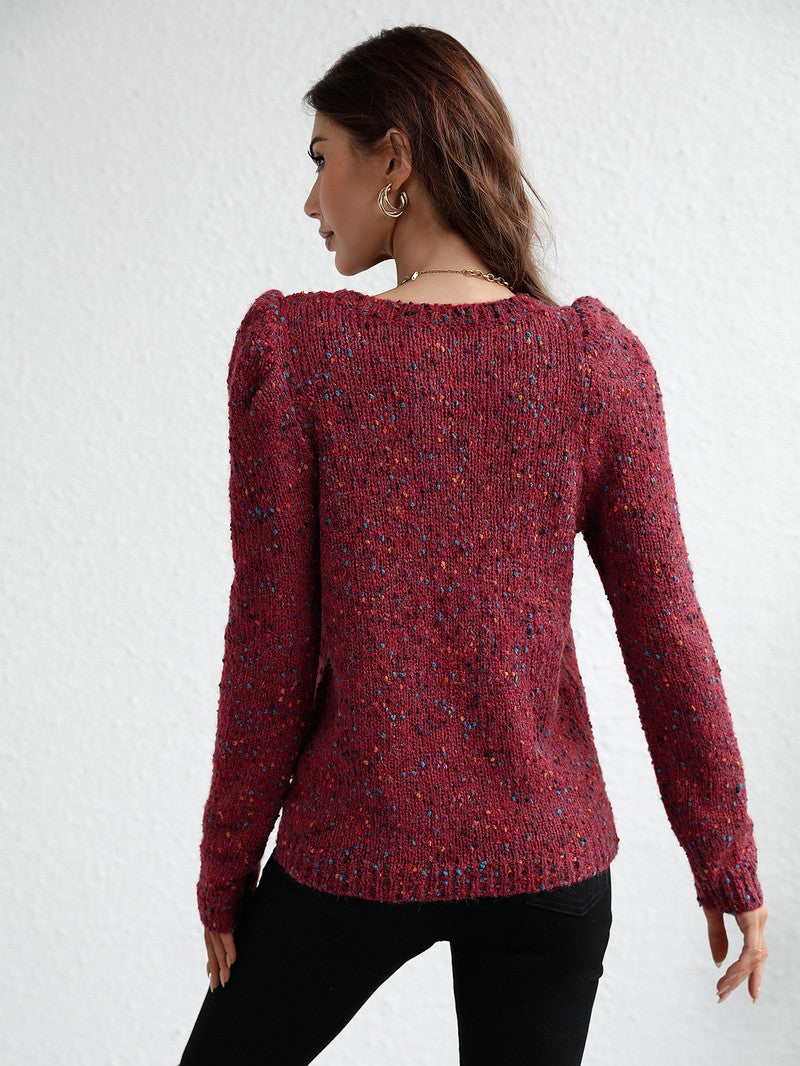 Women's Long Sleeve Round Neck Sweater (wine)
