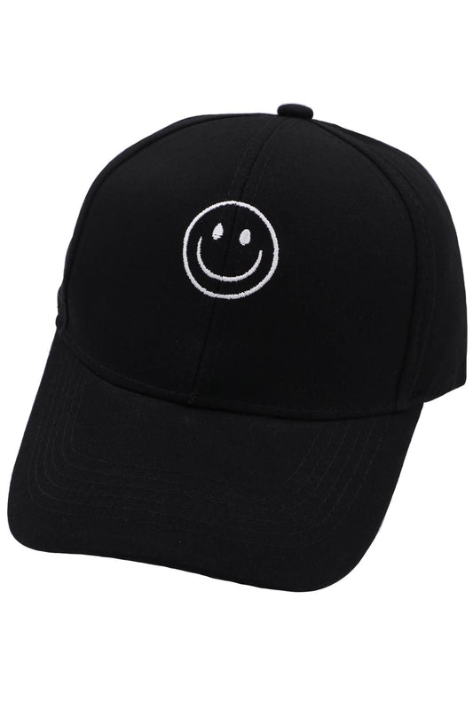 Smile Face Embroidered Hat (Black)