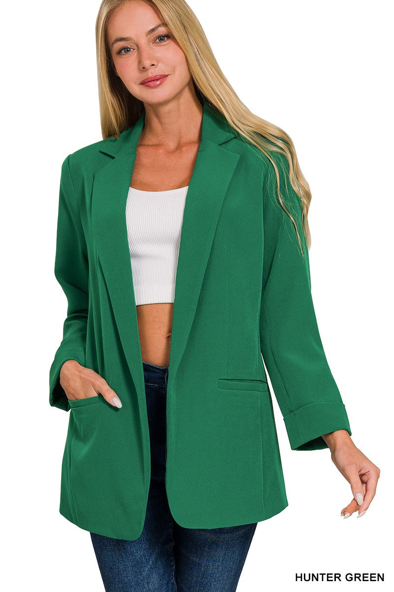 Woven Long Sleeve Open Front Classic Blazer with Lining