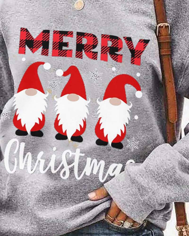 Merry Christmas Santa Gnome Long Sleeve Casual Sweatshirt