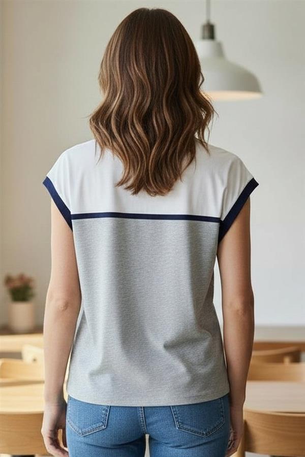 Short Sleeve Crew Neck Color Block Top