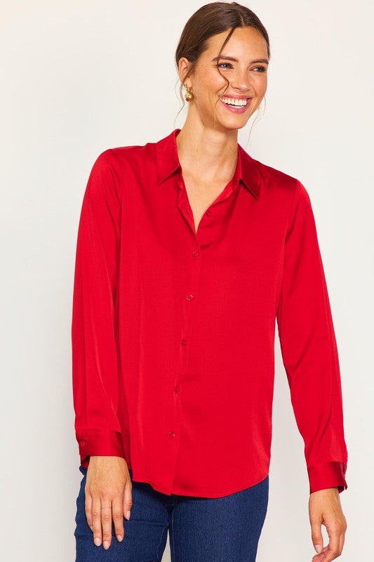 Satin Classic Button-Down Blouse