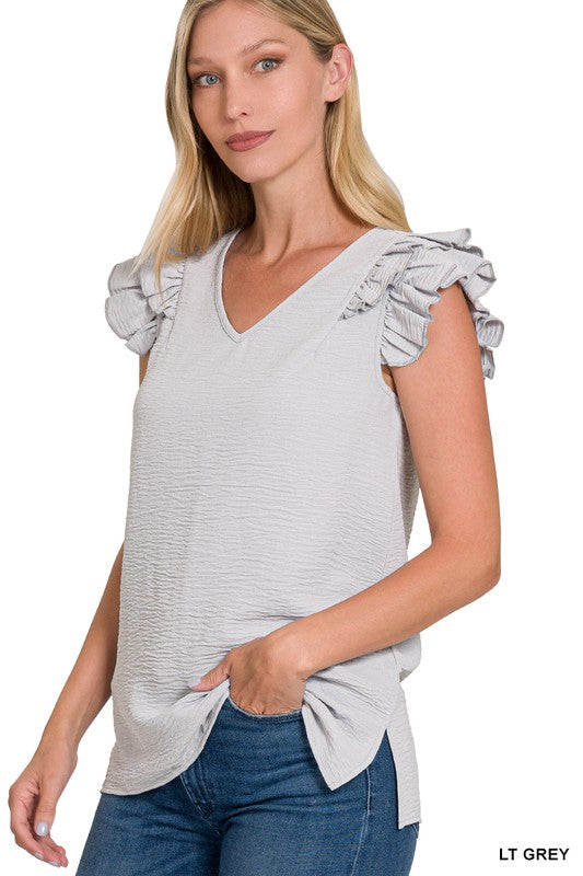 Woven Tiered Ruffle Sleeve Top