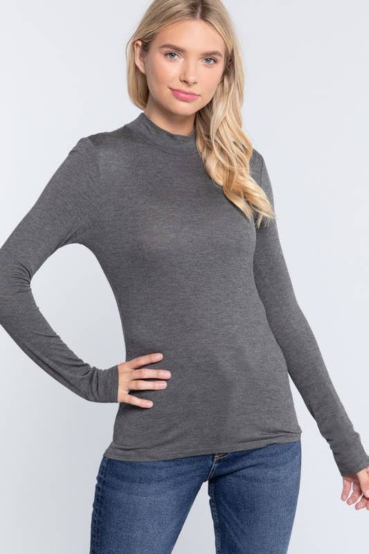 Long Sleeve Mock Neck Rayon Spandex Jersey Top