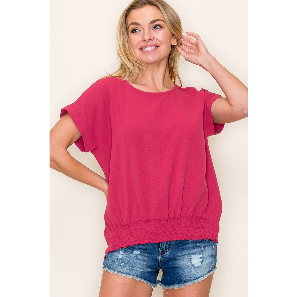 Solid Color Crinkled Top