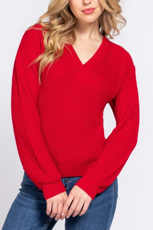 Long Sleeve V Neck Sweater Top