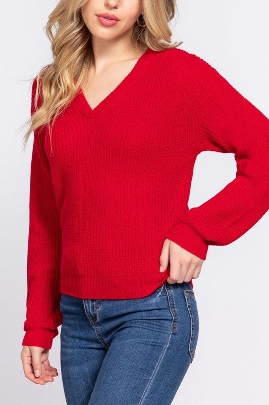 Long Sleeve V Neck Sweater Top