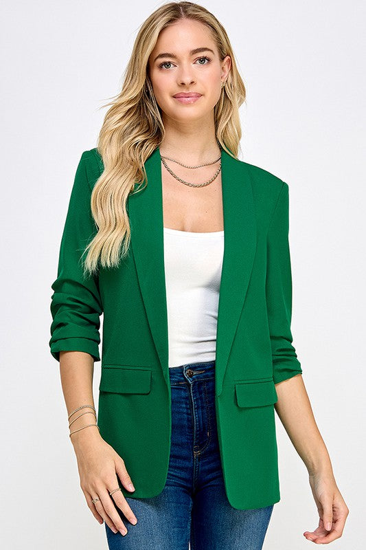 3/4 Sleeve Blazer with Gathered Sleeves (green & red)