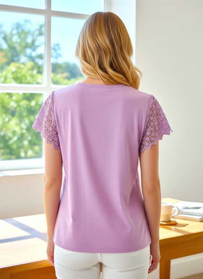 Scalloped Lace Inset Sleeve Top