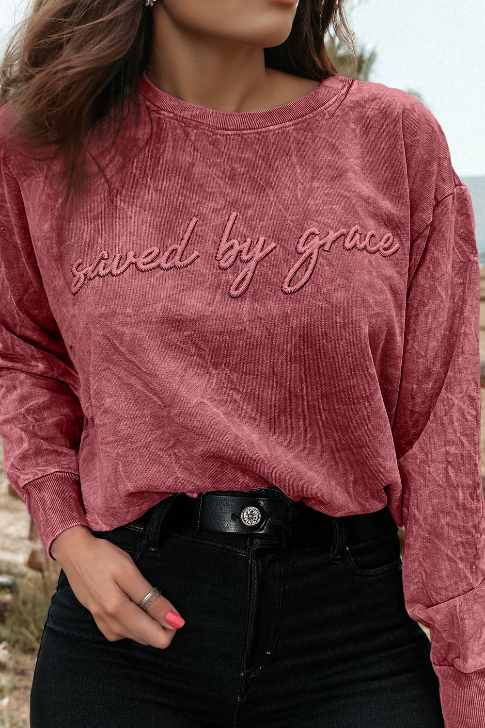 Saved by Grace Mineral Wash Loose Sweatshirt