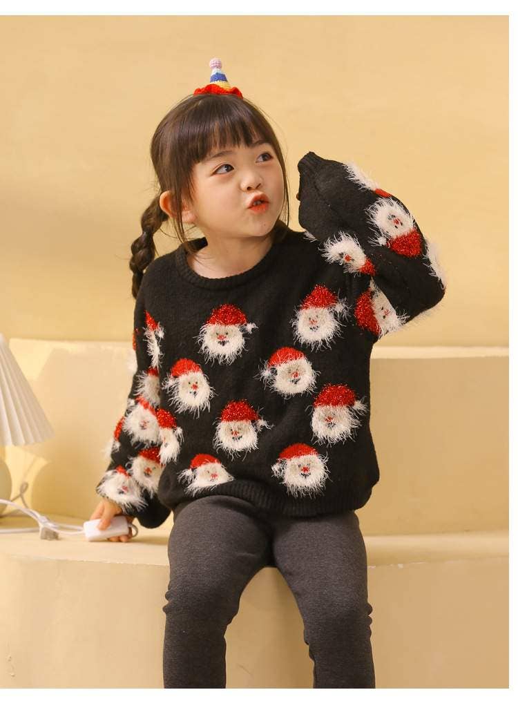 Santa's Head Pattern Crewneck Pullover Sweater