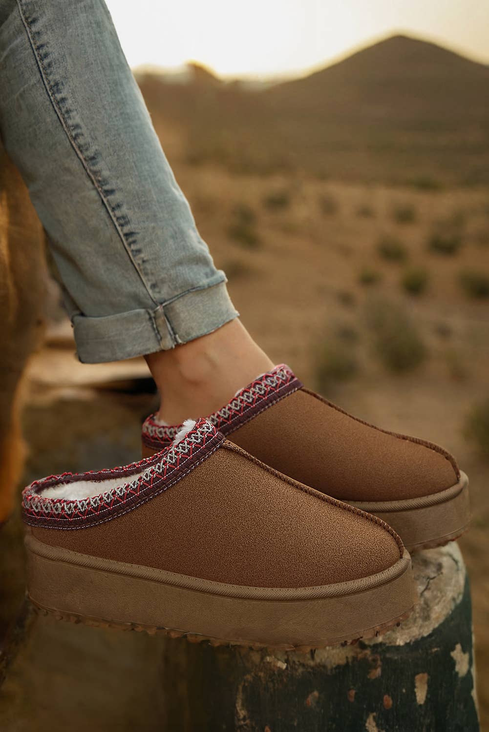 Contrast Print Suede Plush Lined Boots