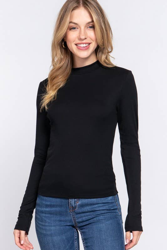 Long Sleeve Mock Neck Rib Knit Top