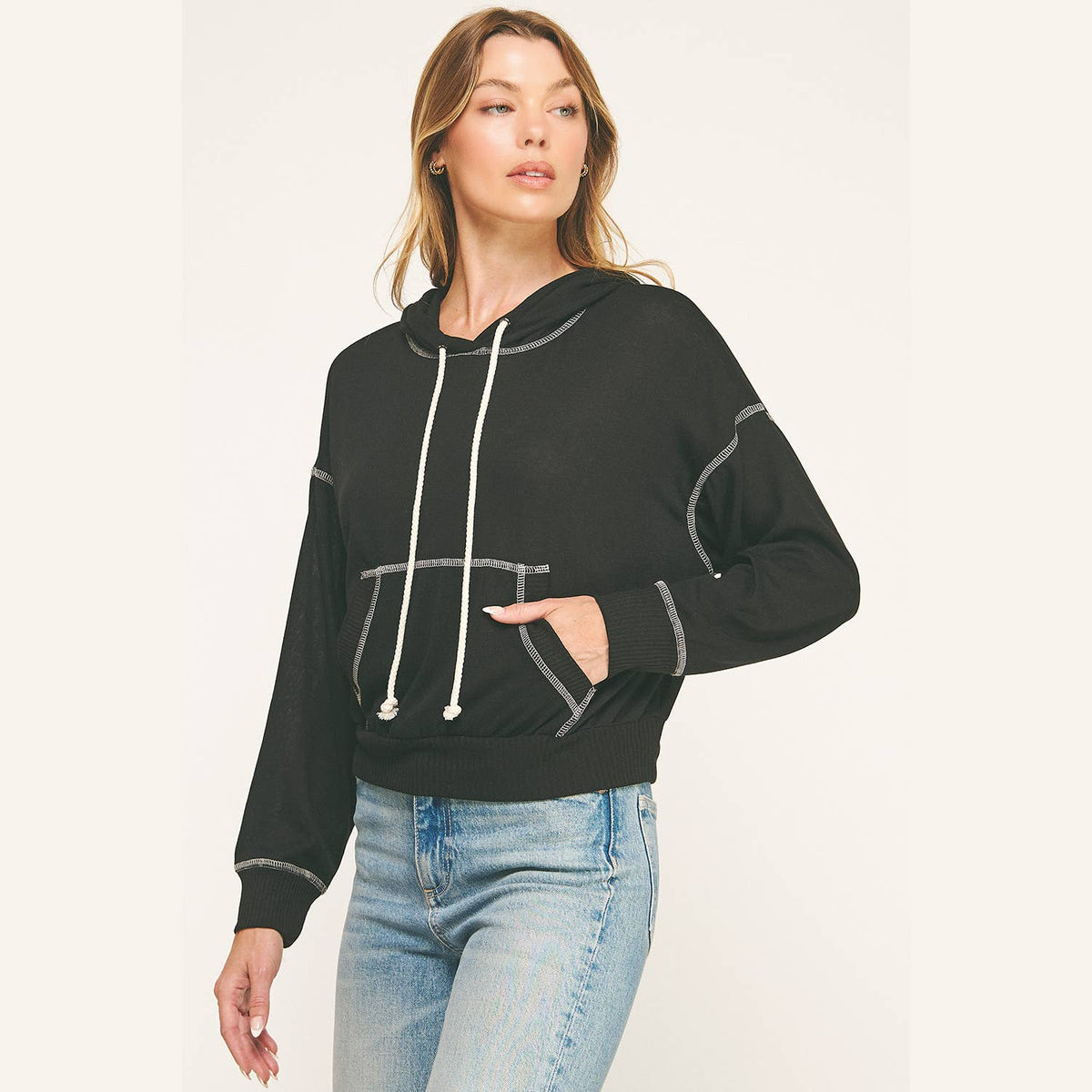 Urban Cozy Cuffed Hoodie Cropped Pullover