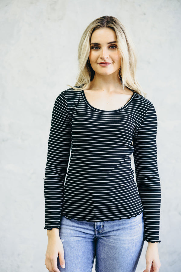 Long Sleeve Ribbed Tee (Black Stripe)