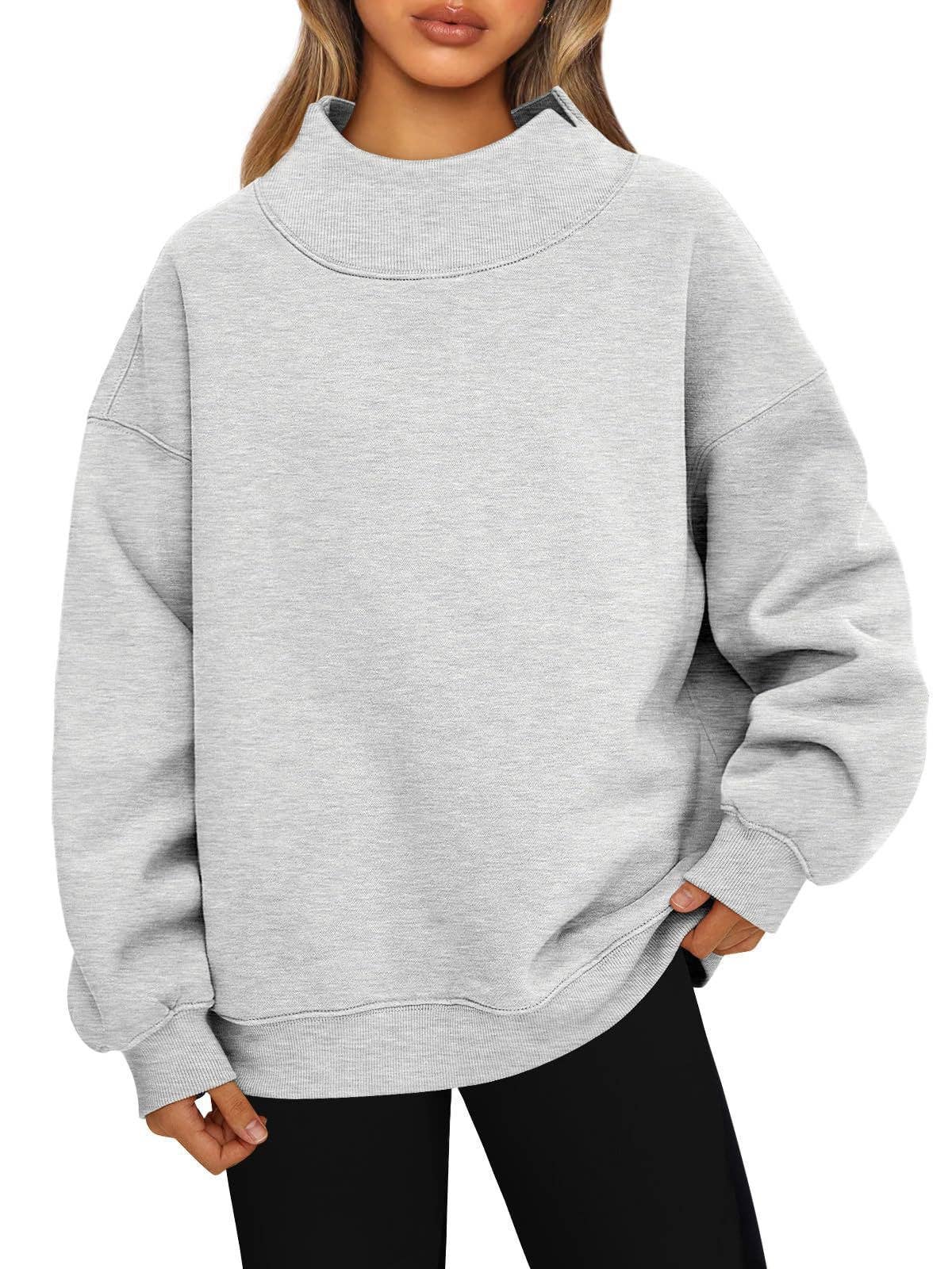 Oversized Mock Neck Fleece Pullover Sweatshirt