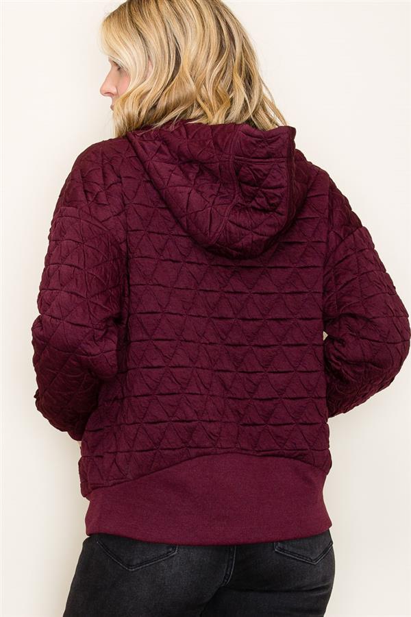 Quilted Knit Zip-Up Hoodie Jacket with Pockets