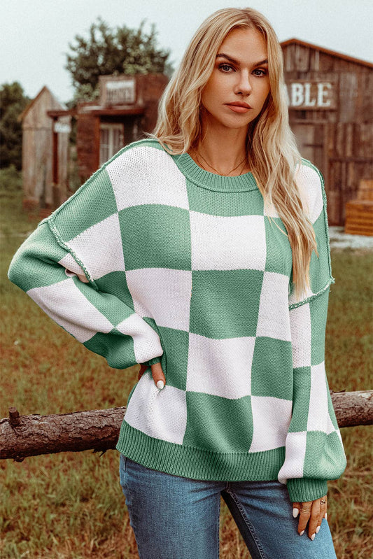 Checkered Bishop Sleeve Sweater