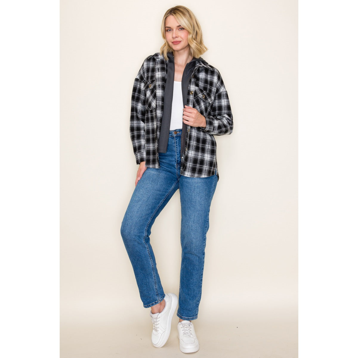 Twofer French Terry Plaid Jacket