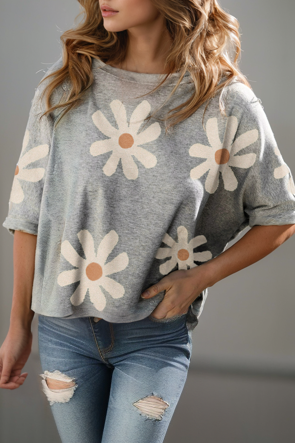 Big Flower Printed Loose Fit Shirt