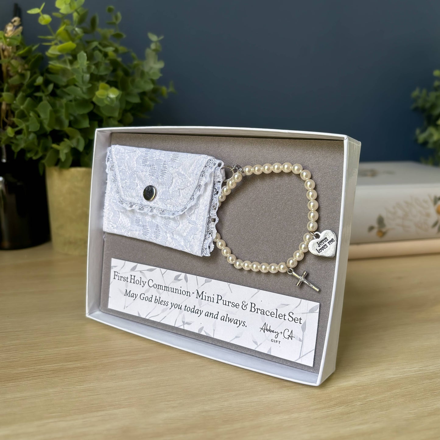 First Communion Mini Purse & Pearl Bracelet