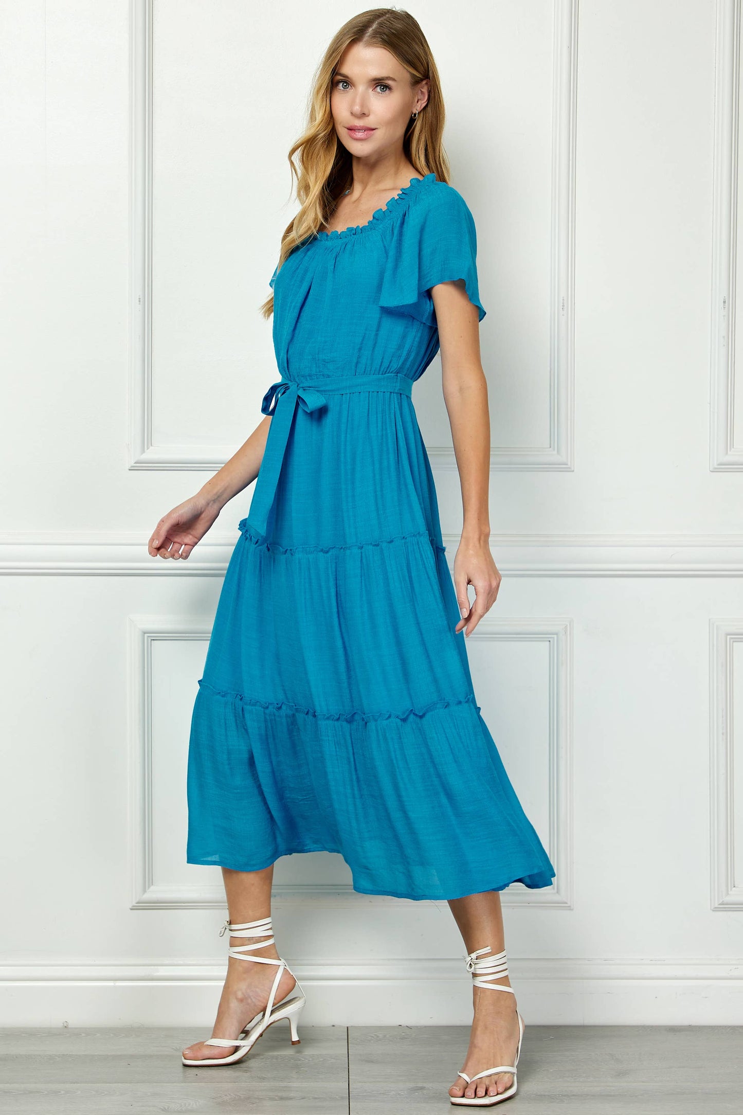 Ruffled Tiered Cropped Maxi Dress with Lining