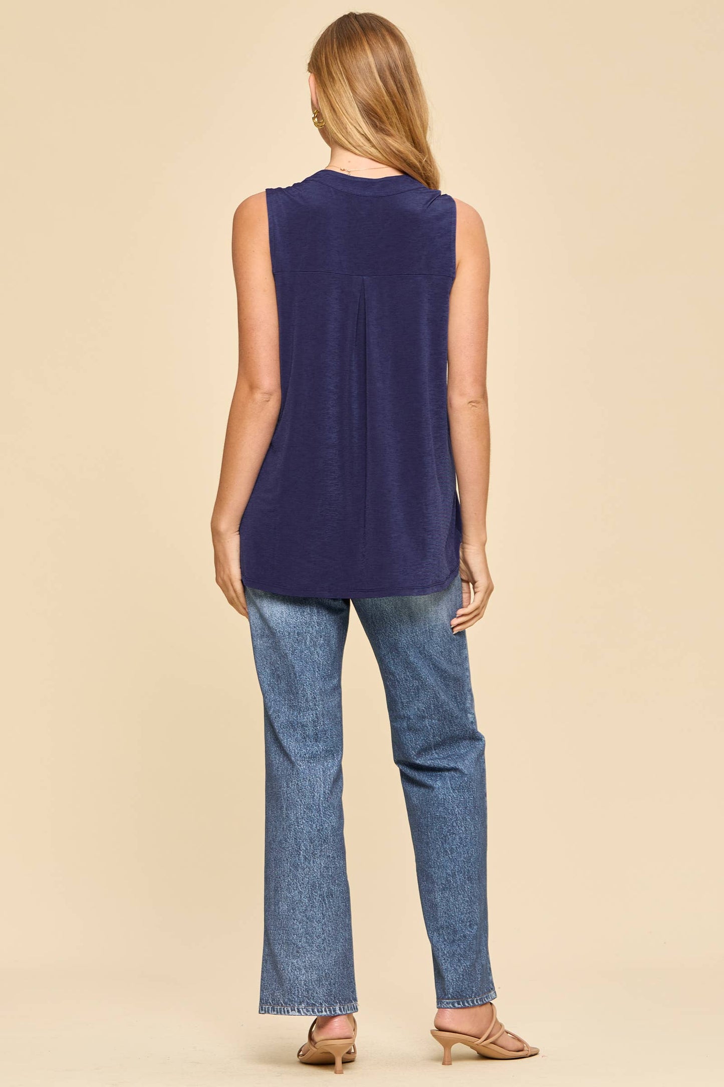 Solid Lizzy Mandarin Collar Sleeveless Top