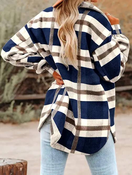 Green Plaid Button Flannel Shirt Jacket