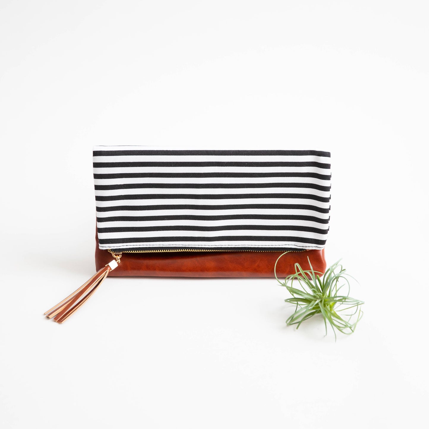 Fold Over Stripe Clutch Purse