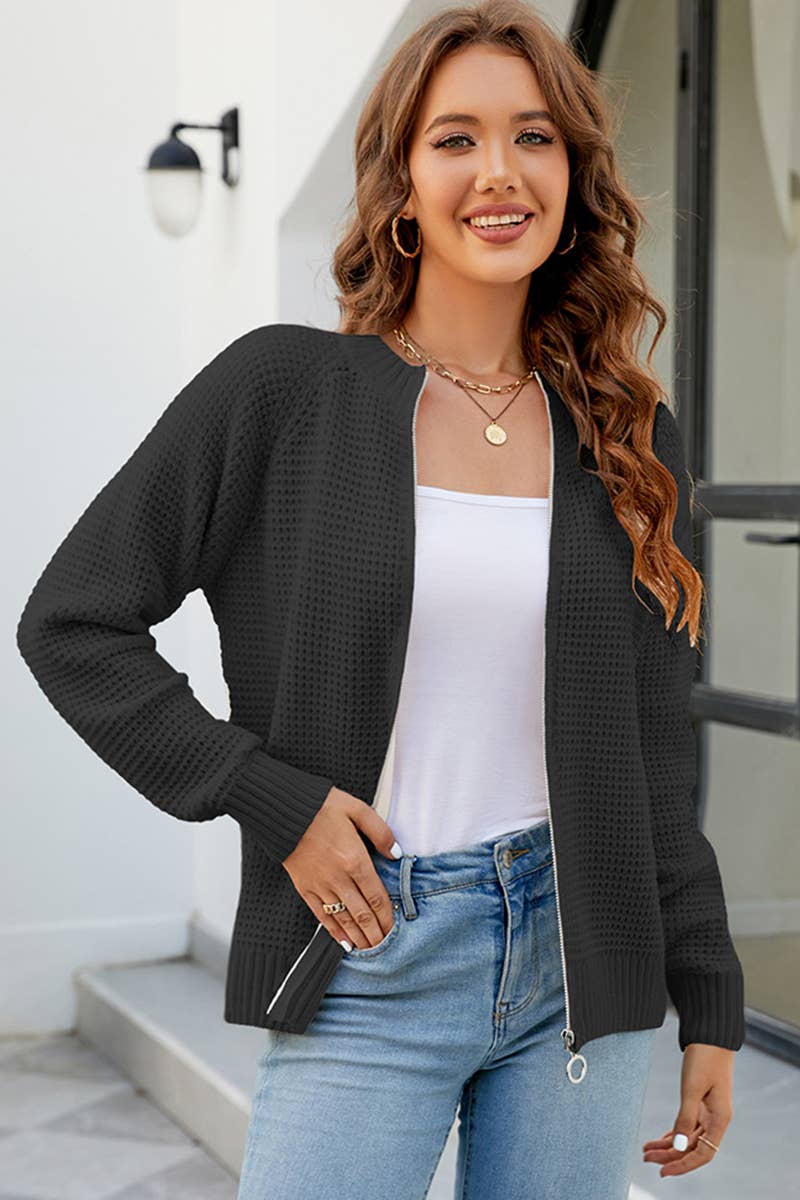 Zip-Up Long Sleeve Cardigan