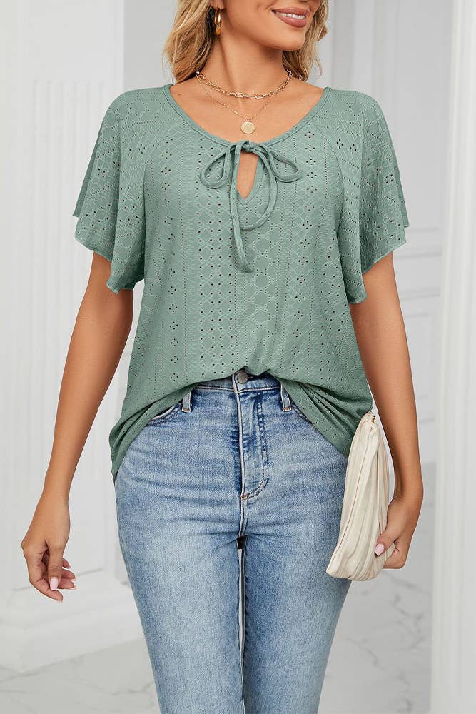 Hollow Out Straps Ruffle Sleeves Top