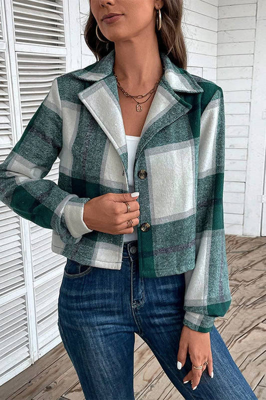 Short Plaid Vintage Lapel Cardigan Coat