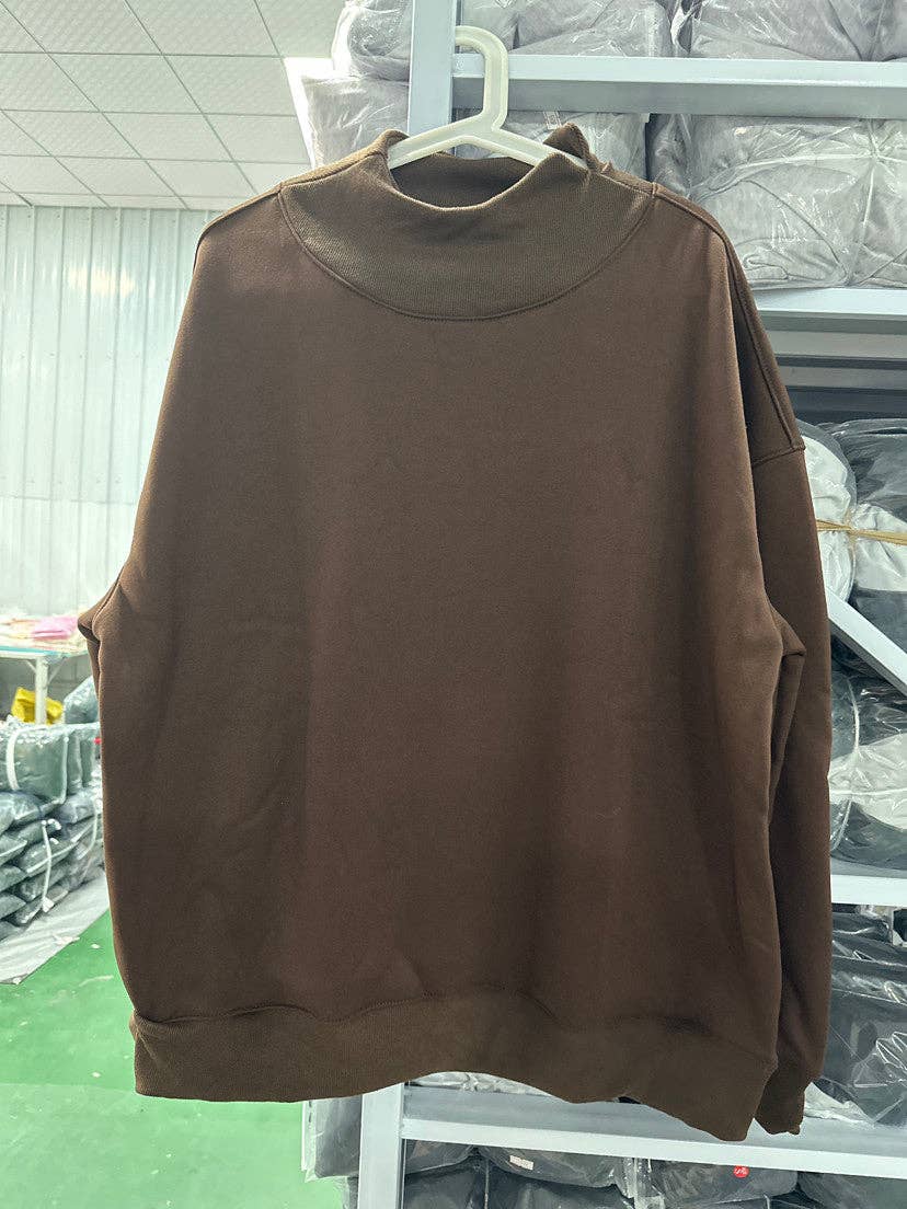 Oversized Mock Neck Fleece Pullover Sweatshirt