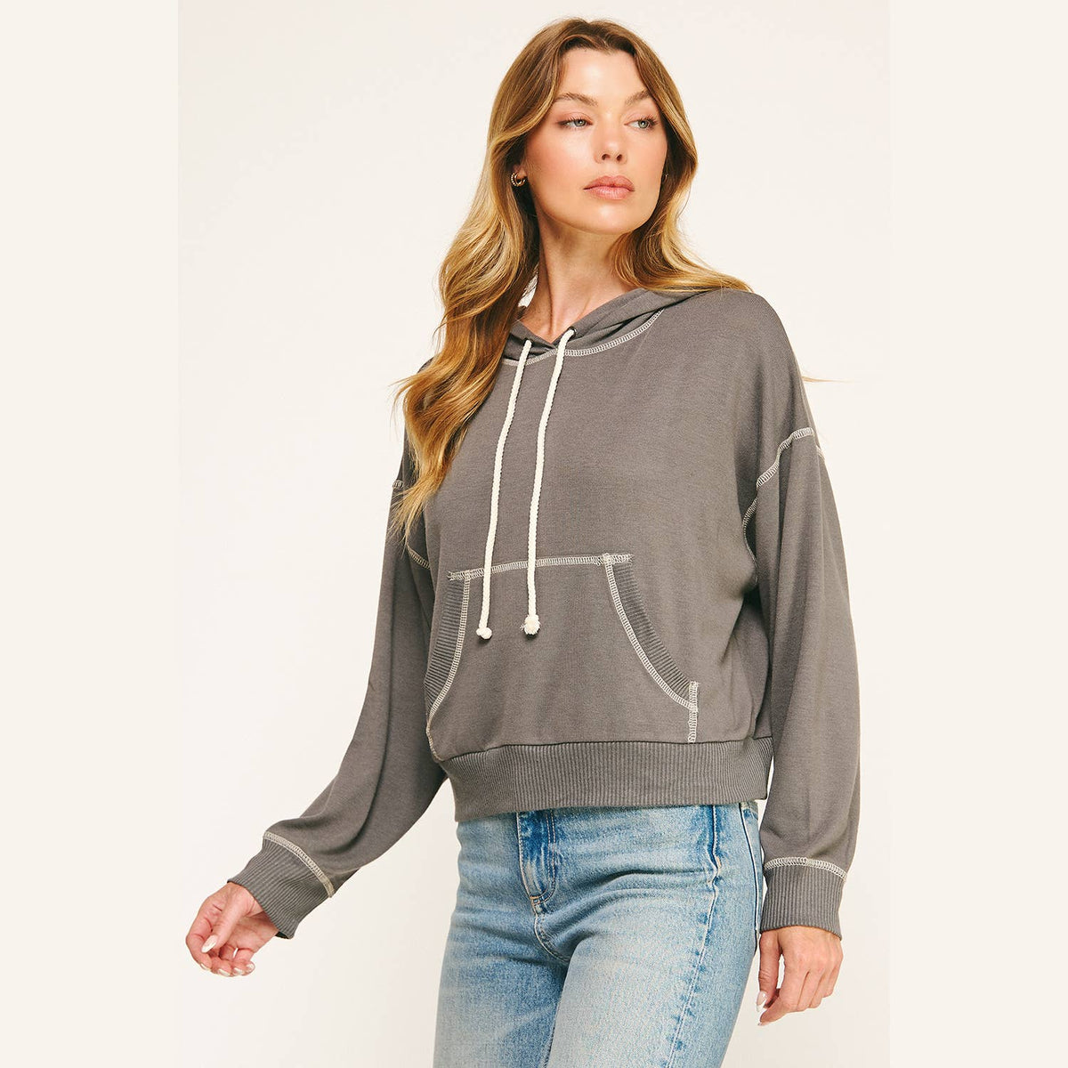 Urban Cozy Cuffed Hoodie Cropped Pullover