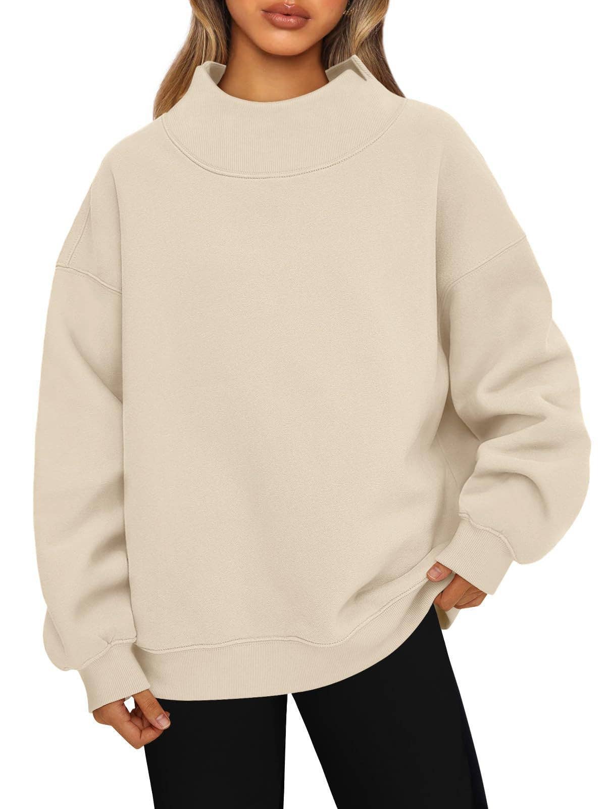 Oversized Mock Neck Fleece Pullover Sweatshirt